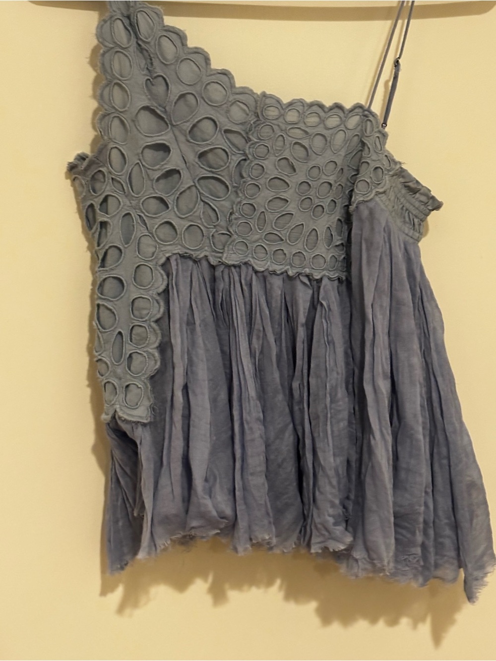 Free People Dusty Blue/Periwinkle Boho Eyelet Gauze Camisole Top